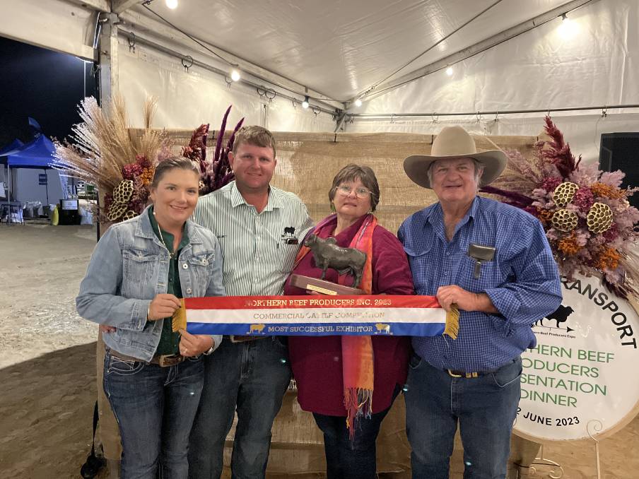 Hillside Droughtmasters, Mellissa and Kurt Angus, with Narelle and Neil Angus won the Northern Beef Producers Expo 2023 Most Successful Commercial Cattle Competition Exhibitor. Picture by Ben Harden.