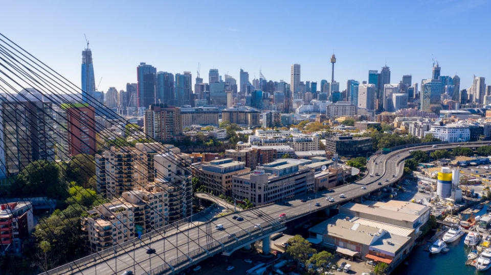 Aerial general views of Anzac Bridge on May 10, 2020 in Sydney, Australia. 